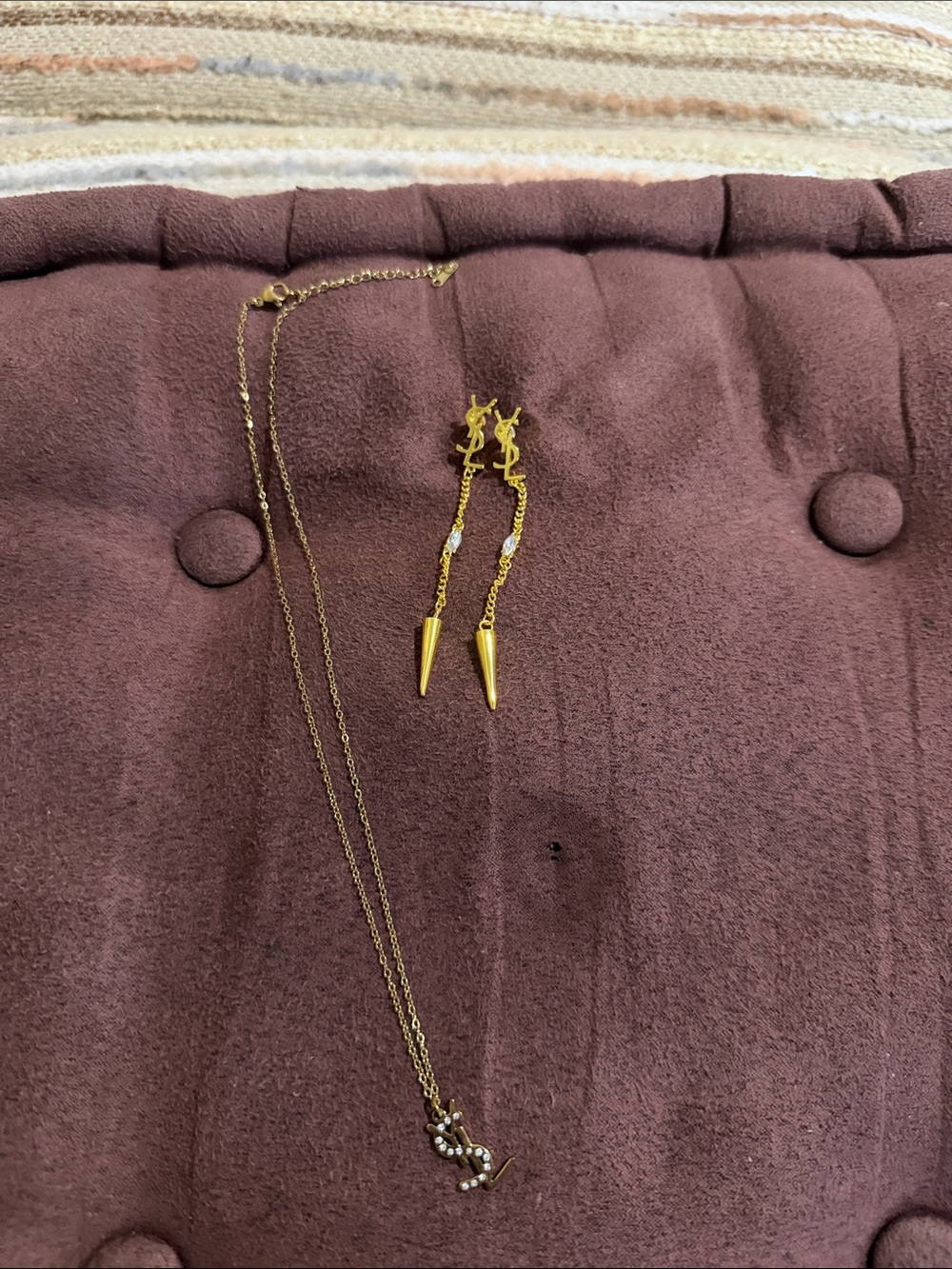 Gold-Tone stainless steel Necklace and Spike Drop Earrings